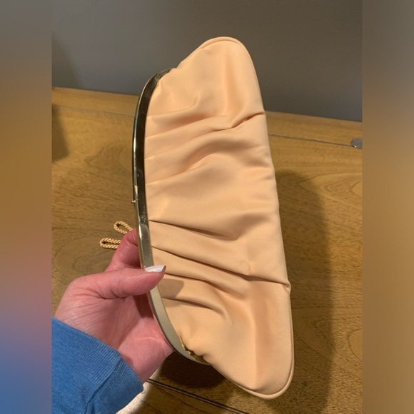 Apt 9 Womens Gold Satin Pleated Clutch, Snap Top Closure With Crystal , Like New - Picture 2 of 15